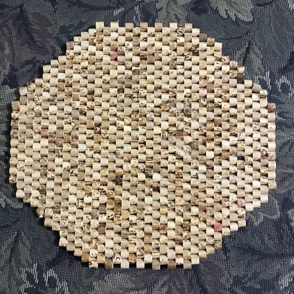 Unbranded Beaded Trivet Tan Brown Circular Wood‎ Hot Pad Rustic Kitchen Decor